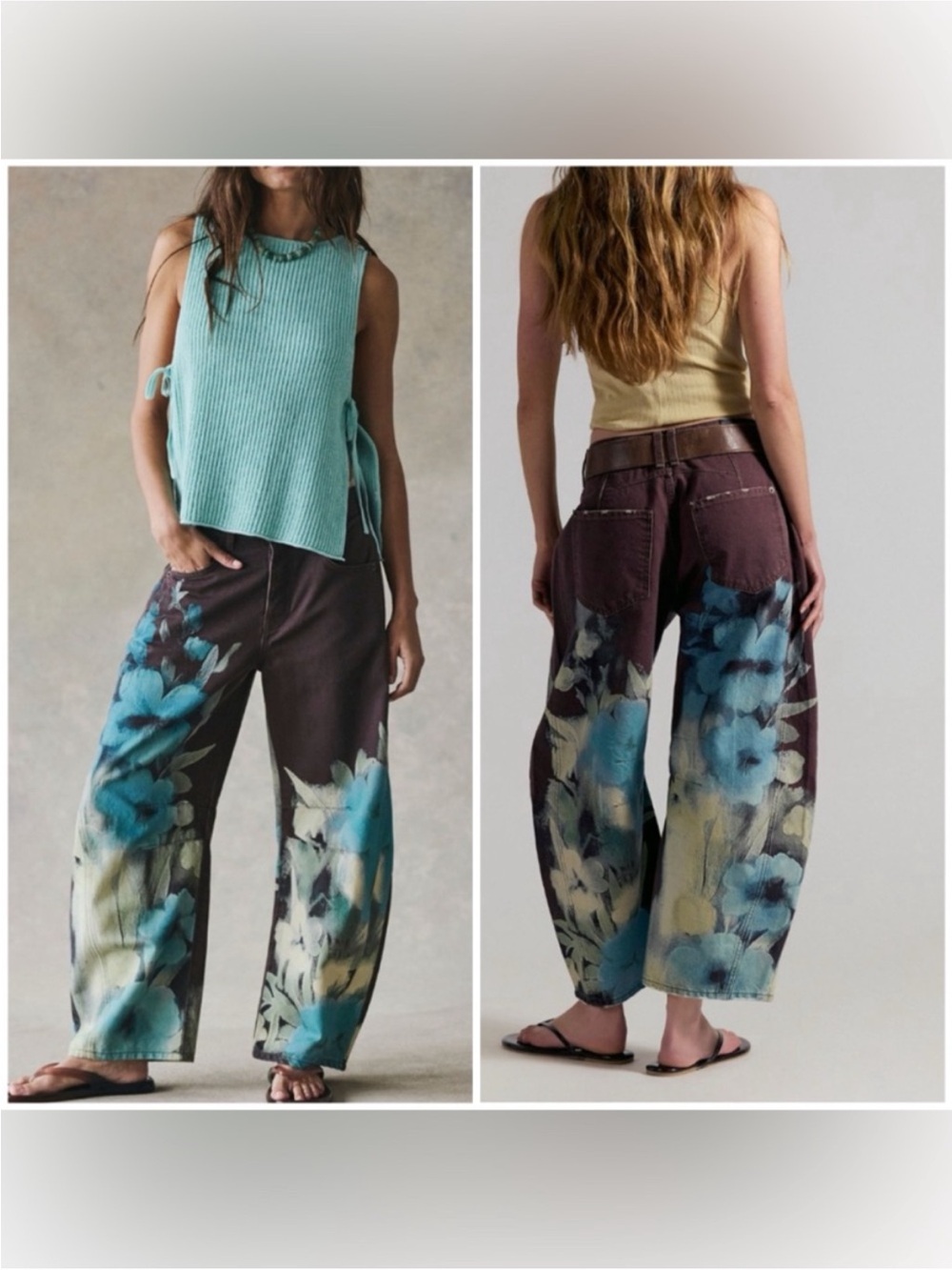 NWOT Free People We The Free Good Luck Printed Barrel Jeans - Washed Floral - 33